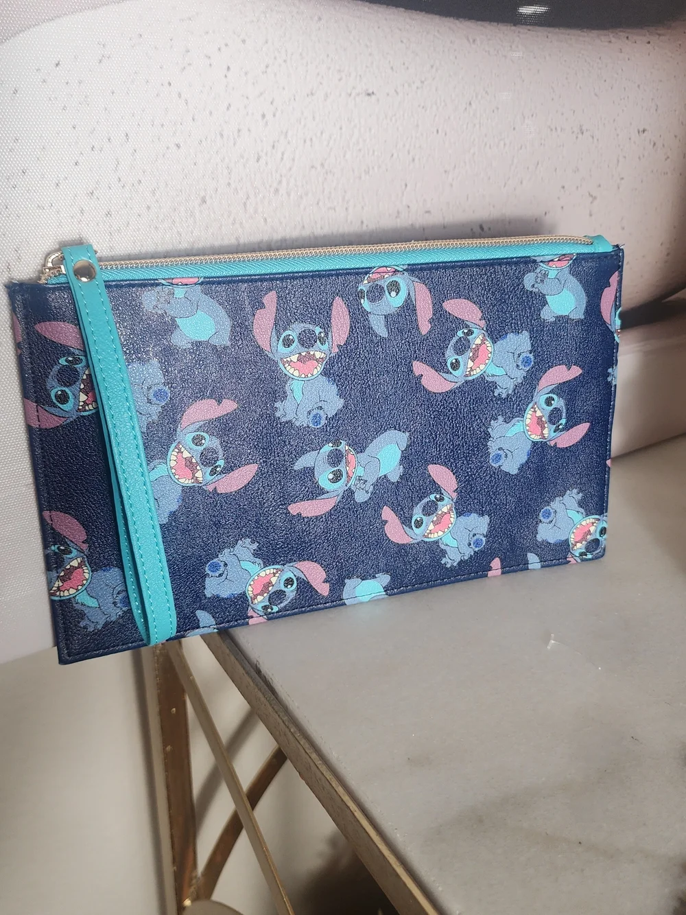 Disney Stitch Navy Blue and Turquoise Zipper Pouch